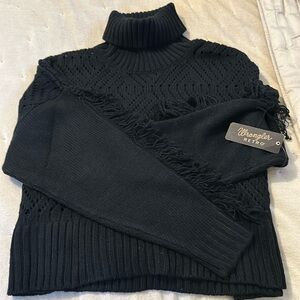 Wrangler Women Retro Fringe Sleeve Turtleneck Sweater Black - Medium M